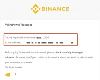 Potvrzení výběru BTC z Binance